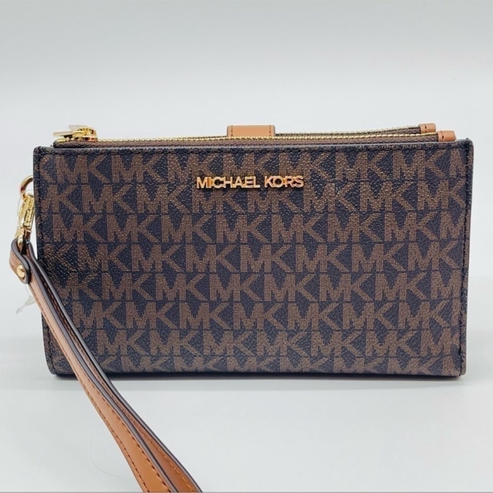 Michael Kors Large Double Zip Wallet Wristlet Brown - Picture 2 of 11
